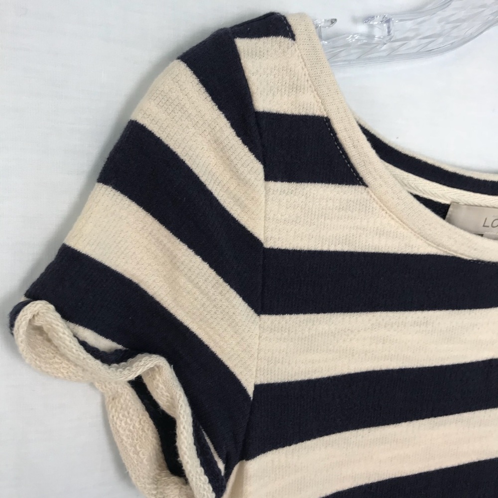 LOFT navy striped dress with drawstring waist - Picture 5 of 8